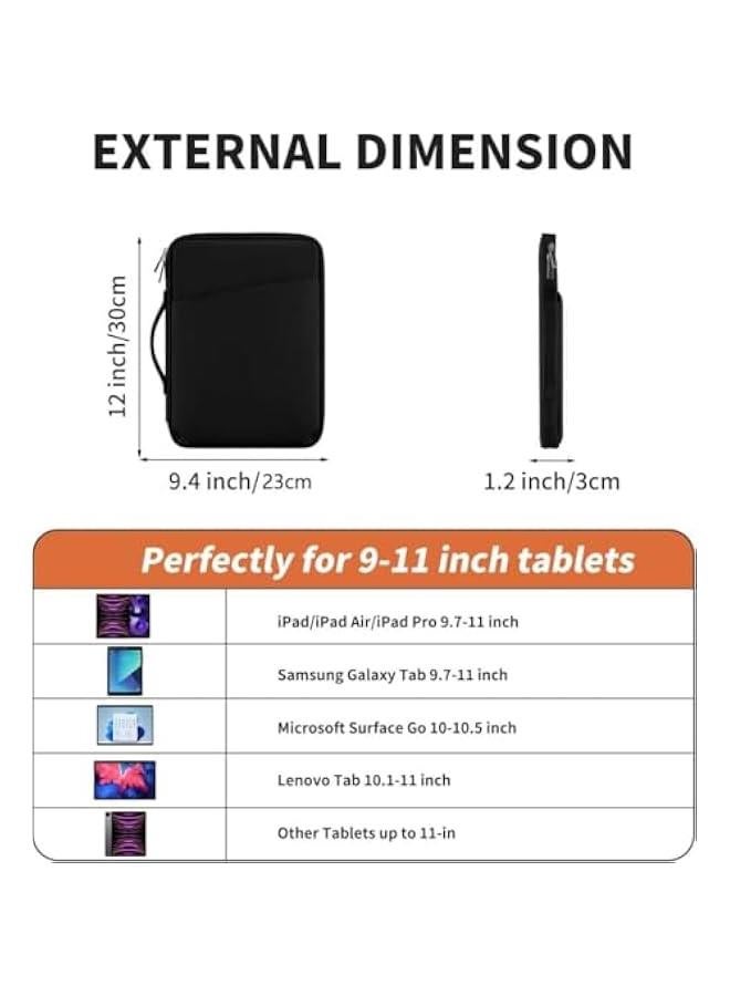 هوكور HOOKOR Compatible for 9-11 Inch iPad Carrying Case Bag,Tablet Sleeve Case Protective Bag for iPad Pro 11 2022-2018,10.9 Inch iPad 10th,10.2 Inch iPad 9/8/7,Galaxy Tab S9 S8 A8 A7 (Black) - Image 4