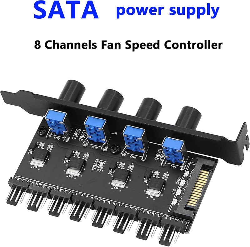 SinLoon 4 Knob Cooling Fan Speed Controller PC 8 Channels Fan Hub for CPU Case HDD VGA PWM Fan PCI Bracket 12V Fan Control SATA Power Supply SATA 4 Knob - Image 3