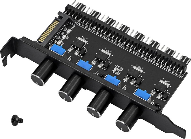 SinLoon 4 Knob Cooling Fan Speed Controller PC 8 Channels Fan Hub for CPU Case HDD VGA PWM Fan PCI Bracket 12V Fan Control SATA Power Supply SATA 4 Knob - Image 1