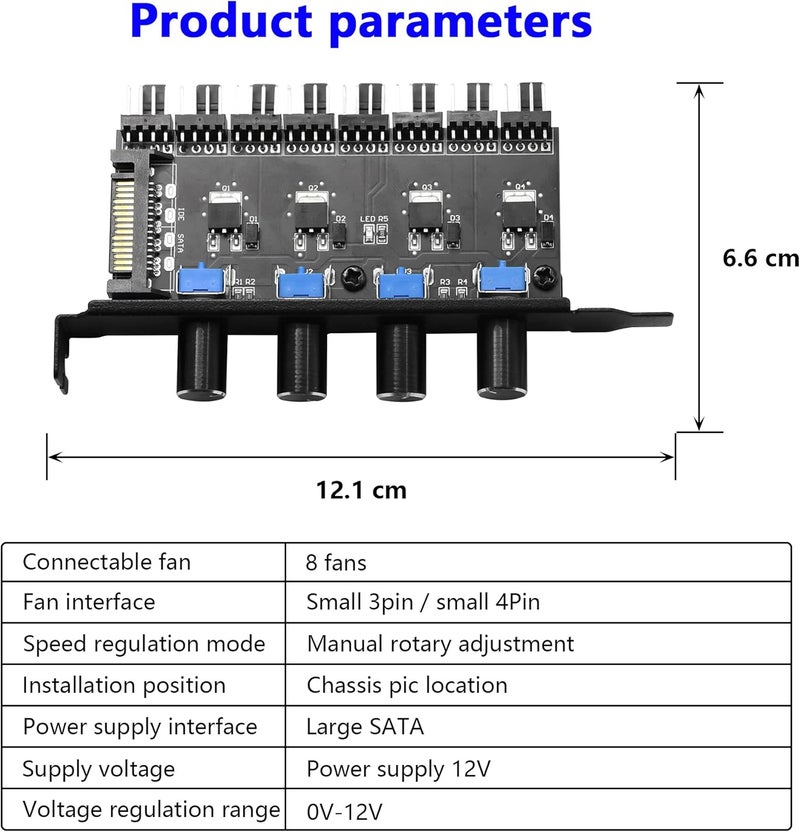 SinLoon 4 Knob Cooling Fan Speed Controller PC 8 Channels Fan Hub for CPU Case HDD VGA PWM Fan PCI Bracket 12V Fan Control SATA Power Supply SATA 4 Knob - Image 4