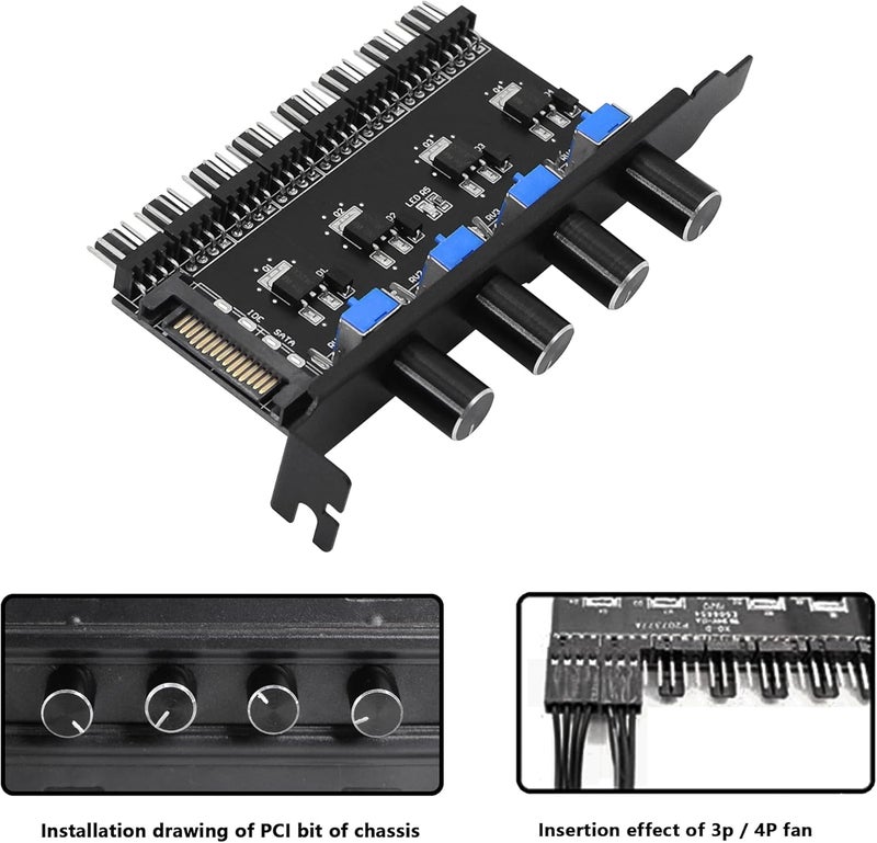 SinLoon 4 Knob Cooling Fan Speed Controller PC 8 Channels Fan Hub for CPU Case HDD VGA PWM Fan PCI Bracket 12V Fan Control SATA Power Supply SATA 4 Knob - Image 2