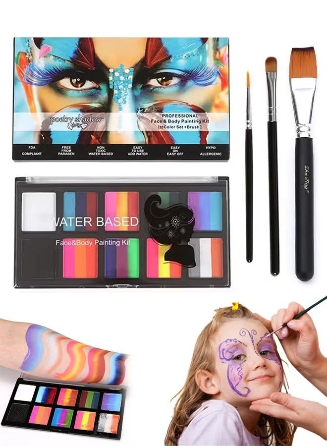 Face Painting Kit for Kids Adults, Rainbow Split Cake Face Paint, Water Activated Facepaint Makeup Kit, One Stroke Non Toxic Rainbow Face Body Paint Set - Image 1