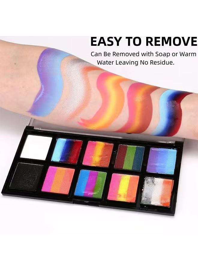 Face Painting Kit for Kids Adults, Rainbow Split Cake Face Paint, Water Activated Facepaint Makeup Kit, One Stroke Non Toxic Rainbow Face Body Paint Set - Image 5
