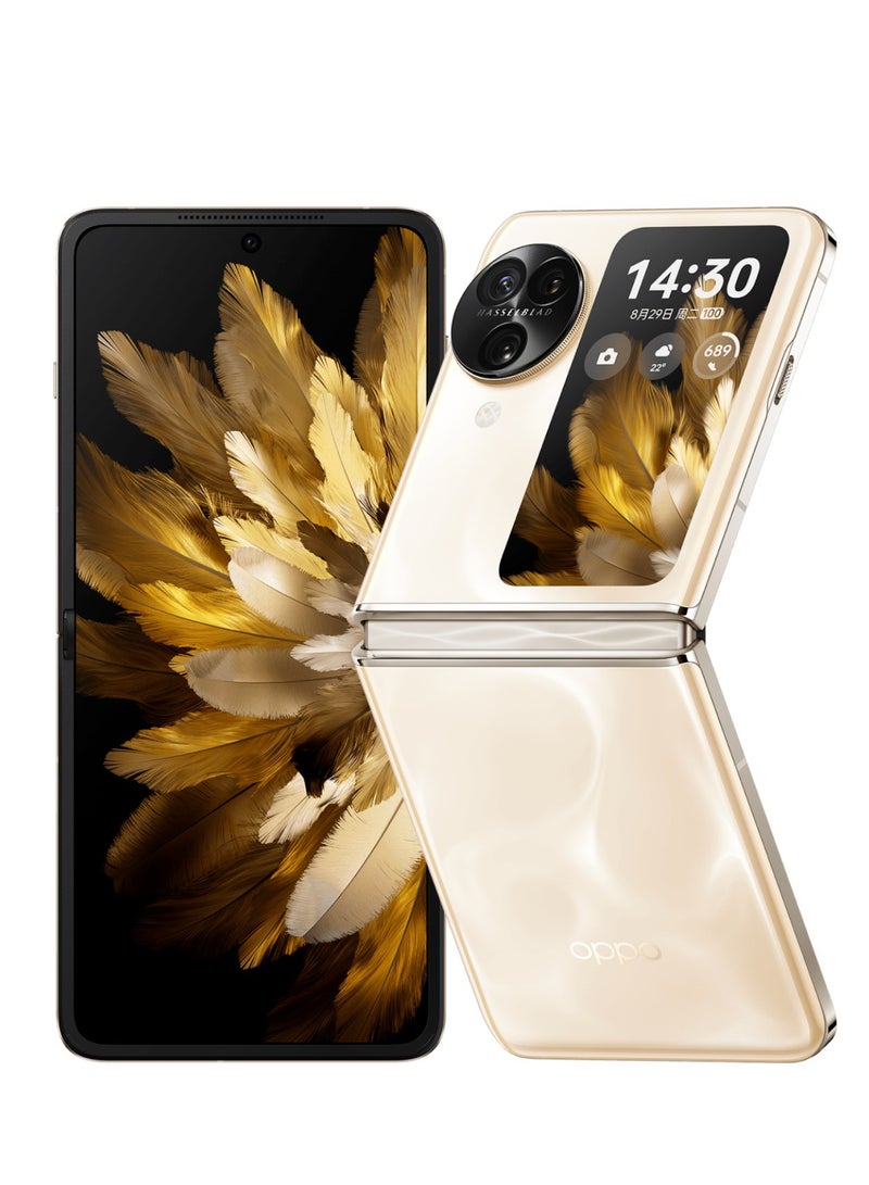 أوبو Find N3 Flip 5G 6.8 بوصة 12 جيجابايت + 256 جيجابايت Amoled شاشة مرنة قابلة للطي أبعاد 9200 ثماني النواة 44 وات Supervooc NFC، ذهبي - Image 1