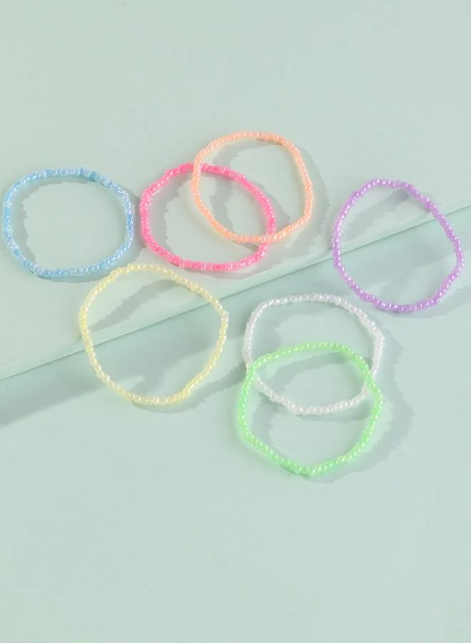 تايك تو Pack of 7- Girls Multi-Color Pastel Beaded Stackable Bracelets