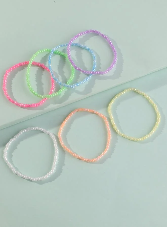 Take Two  Pack of 7- Girls Multi-Color Pastel Beaded Stackable Bracelets for Women | Best Price UAE