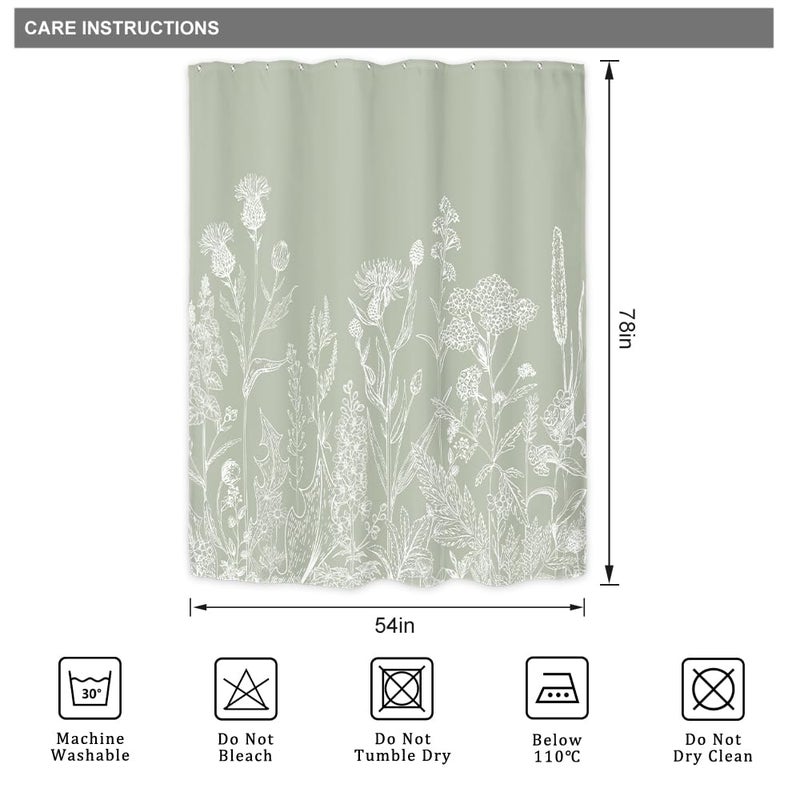 ريديكور Riyidecor Stand Sage Green Floral Wildflower Shower Stain for Bathroom Decor - Image 5