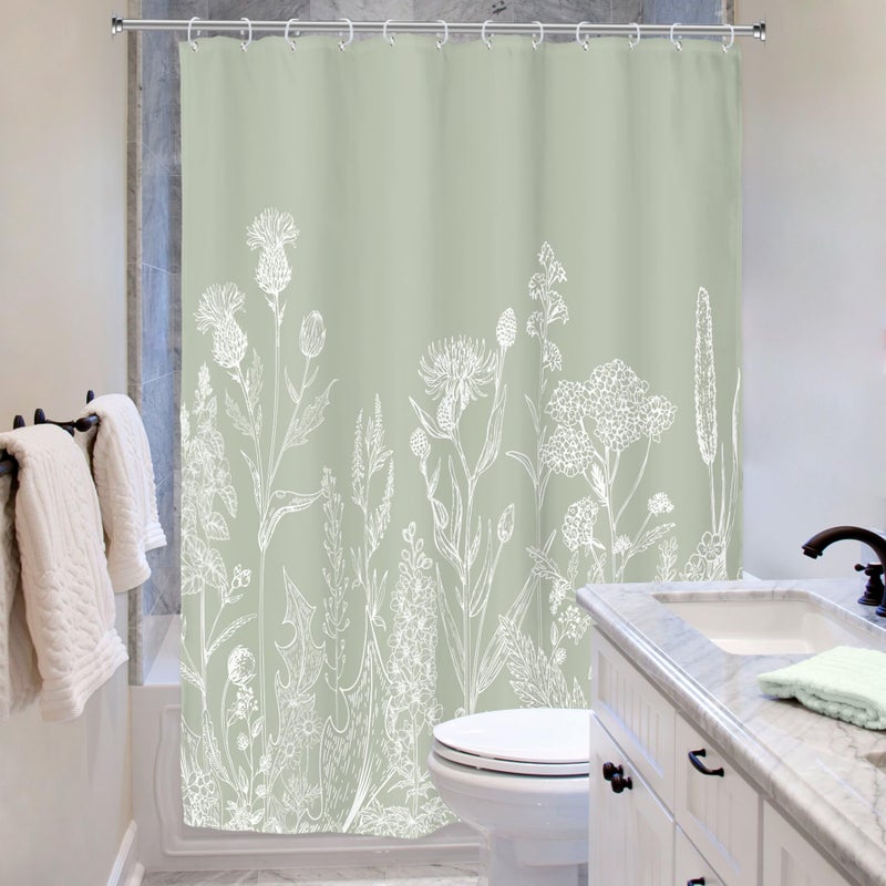 ريديكور Riyidecor Stand Sage Green Floral Wildflower Shower Stain for Bathroom Decor - Image 4