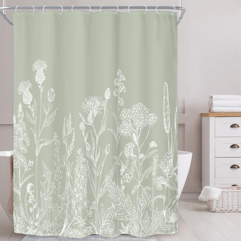 ريديكور Riyidecor Stand Sage Green Floral Wildflower Shower Stain for Bathroom Decor - Image 2