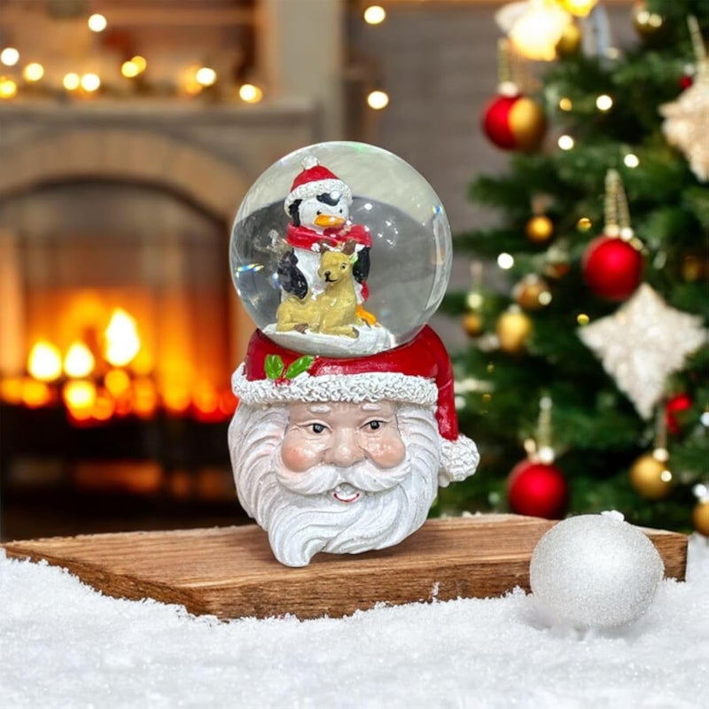 كرة ثلجية لعيد الميلاد مع قاعدة سانتا، تصميم البطريق والكلب، ديكورات العطلات