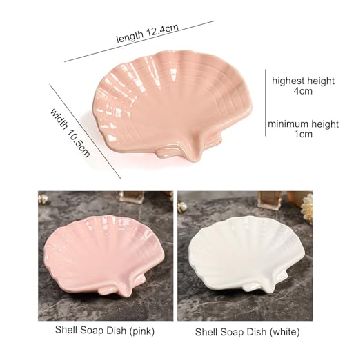 VBANU Ceramic Soap Holder, Sea-Shell Soap Tray with Self Draining, Soap Tray for Sink Washroom Bathroom Shower, Small Cute and Elegant Holder with Glaze, Easy Cleaning (Pink) - Image 3