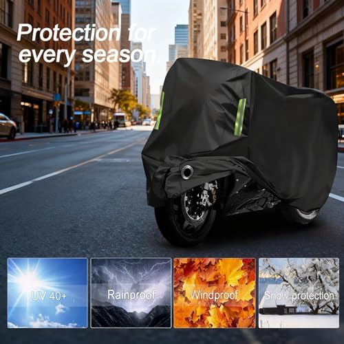 Gutupet Motorcycle Cover All Season,Universal Weather Quality Waterproof Sun Outdoor Protection Scooter Shelter Tear Proof Night Reflective & Lock-Holes Storage Bag Fits up to 97" Motorcycles - Image 2