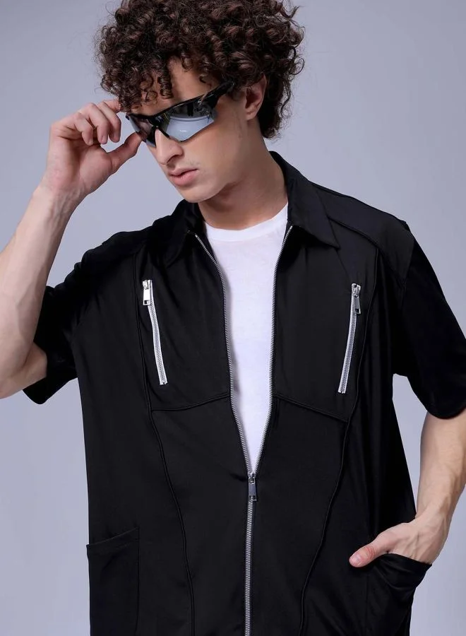 شركة المرآب الهندية Men Boxy Fit Solid Half Sleeves Cutaway Collar Street Wear Shirt