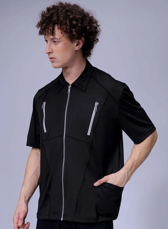 شركة المرآب الهندية Men Boxy Fit Solid Half Sleeves Cutaway Collar Street Wear Shirt