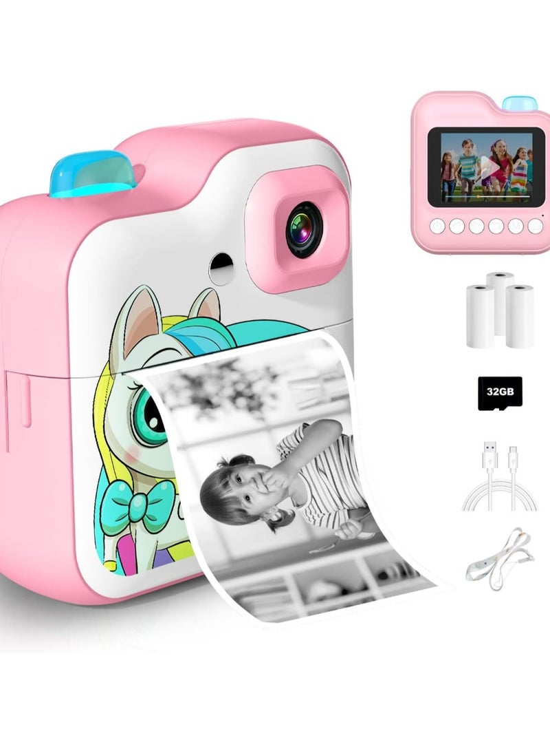Instant Camera for Children, 2.4 Inch Display, Digital Camera & Video Camera for Children with 3 Rolls of Thermal Paper & 32G Card, Christmas Toy, Gifts for Boys and Girls 6+ Years  - Image 1