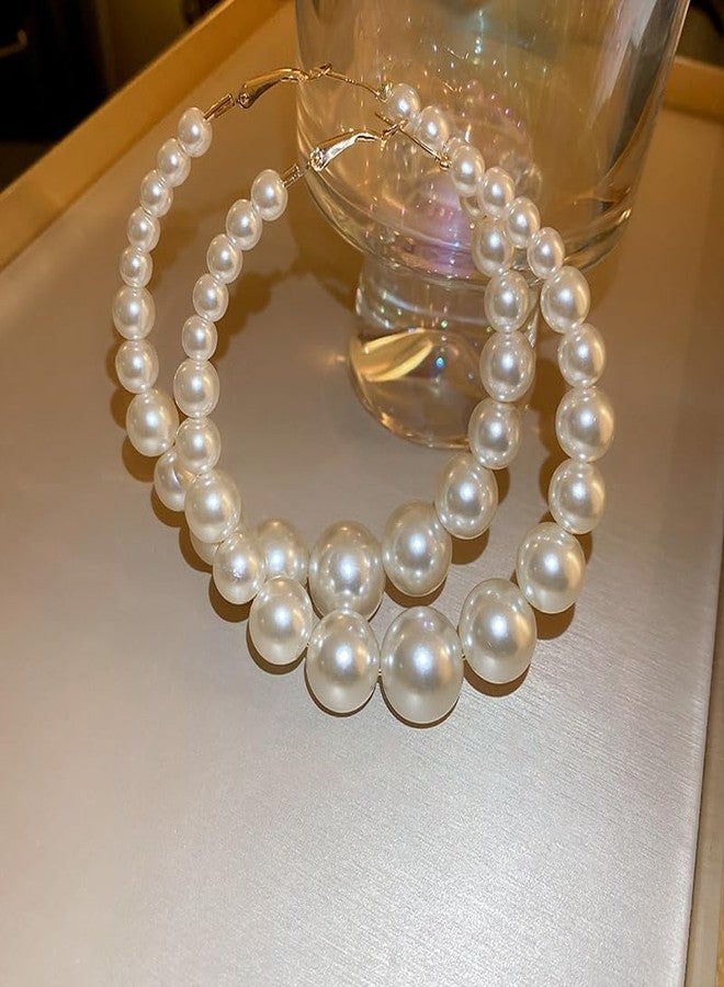 Sither Pearls Hoop Earrings for Women Dangling Large Pearls Earrings Fashion Jewelry for Halloween Party Christmas Gift - Image 5