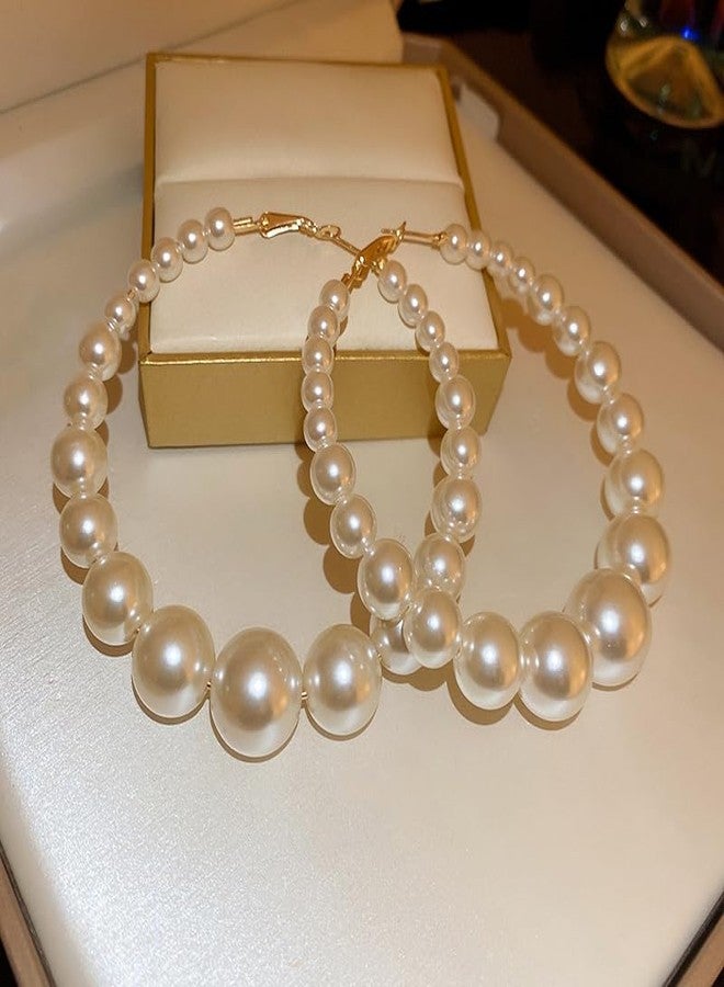 Sither Pearls Hoop Earrings for Women Dangling Large Pearls Earrings Fashion Jewelry for Halloween Party Christmas Gift - Image 4