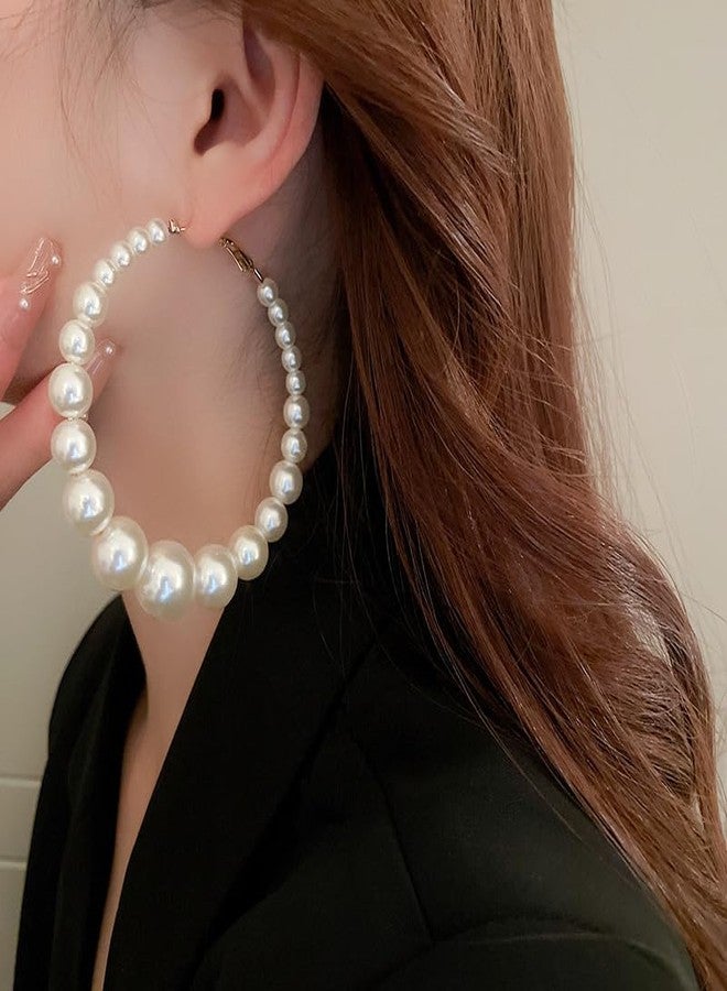 Sither Pearls Hoop Earrings for Women Dangling Large Pearls Earrings Fashion Jewelry for Halloween Party Christmas Gift - Image 2