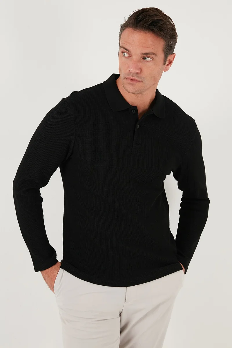 بوراتي Cotton Regular Fit Buttoned Polo Neck Sweat Men's Sweat 5905708