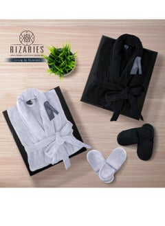 Couple Luxury Bathrobe Set Black & White - 2 Velour Bathrobe, 2 Velour Slippers - Unisex - pzsku/Z320C71751D950CFAC747Z/45/1741072079/5efdc56d-a187-4a17-a0dc-1f51d4146b74