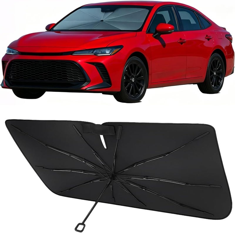 Proadsy مظلة واقية من أشعة الشمس للزجاج الأمامي من ، مناسبة لسيارات Toyota Camry طرازات 2019-2025، قابلة للطي، مع مقبض مصنوع من مادة TPU ناعمة وهيكل مرن، ومادة تبريد بالبلورات؛ تحمي السيارة من أشعة الشمس والح��ارة. - Image 1