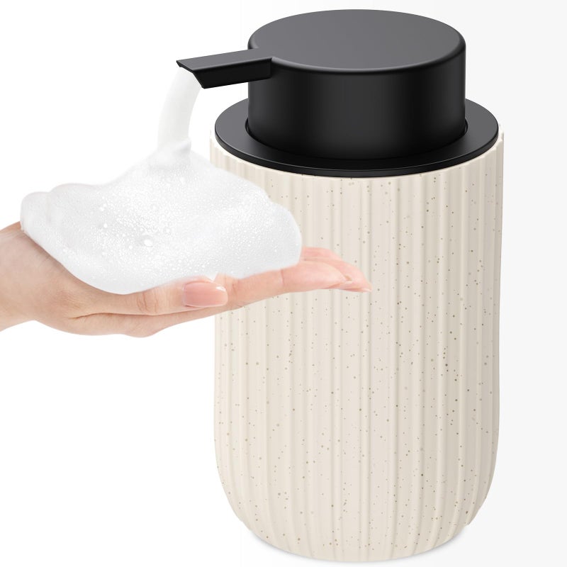 Dlirho Ceramic Foaming Soap Dispenser, 12 oz Bathroom Foam Hand Soap Dispenser, Refillable Lotion Soap Dispenser with Removable Pump for Kitchen Hand Wash Dispenser, Modern Home Decor (Speckled Beige) - Image 1