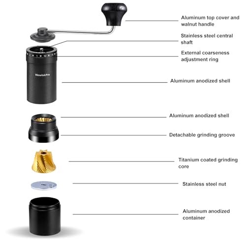 NewlukPro M7 Pro Manual Coffee Grinder,Titanium Coating Conical Burr,Hand Coffee Grinder with External 72 Grinding Scales,All-round Hand Grinder for Pour Over Drip French Press Espresso (Black) - Image 4