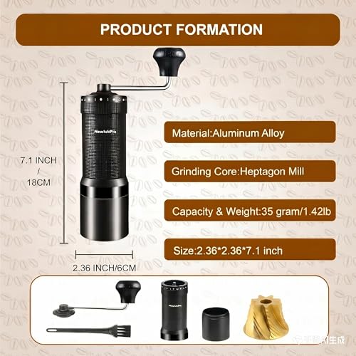 NewlukPro M7 Pro Manual Coffee Grinder,Titanium Coating Conical Burr,Hand Coffee Grinder with External 72 Grinding Scales,All-round Hand Grinder for Pour Over Drip French Press Espresso (Black) - Image 3