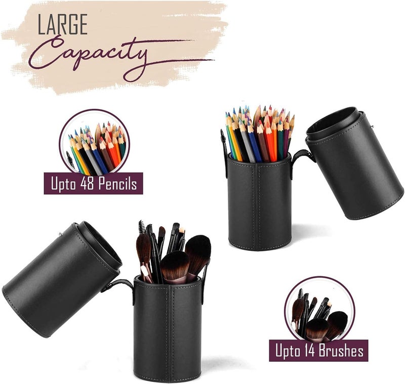 FINEMOE Large Makeup Brushes Holder for Makeup Artist & Makeup Brush Organizer, Premium PU Leather Makeup Brush Stand Cosmetic Dustproof Makeup Brush Pouch & Pouch Cup Case, Black, 1 Count (Pack of 1 - Image 3