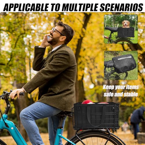 RAYMACE Bike Basket Rear,Bicycle Basket with Removable Liner,Rainproof Cover and Cargo Net,Folding Bike Baskets for Adult,Quick Release Design Fits for Most Rear Mounted Bike Rack - Image 2