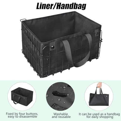 RAYMACE Bike Basket Rear,Bicycle Basket with Removable Liner,Rainproof Cover and Cargo Net,Folding Bike Baskets for Adult,Quick Release Design Fits for Most Rear Mounted Bike Rack - Image 3