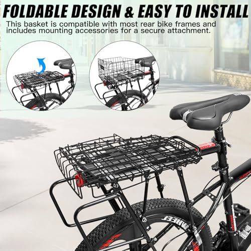 RAYMACE Bike Basket Rear,Bicycle Basket with Removable Liner,Rainproof Cover and Cargo Net,Folding Bike Baskets for Adult,Quick Release Design Fits for Most Rear Mounted Bike Rack - Image 4
