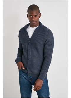 trendyol Indigo FL Men's Regular Shawl Collar Textured Knitwear Cardigan TMNAW21HI0319  - Image 1