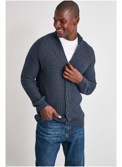 trendyol Indigo FL Men's Regular Shawl Collar Textured Knitwear Cardigan TMNAW21HI0319  - Image 3