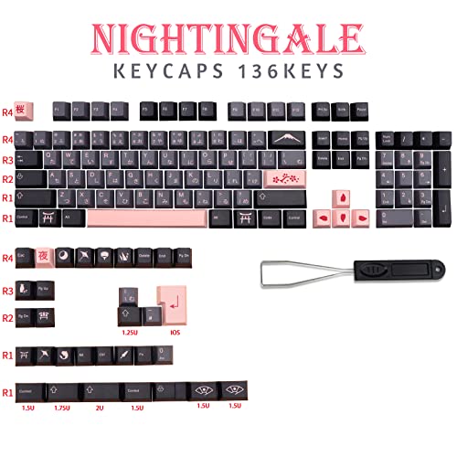 MOLGRIA Keycaps 136 Set Night Sakura for Full Sized Keyboard, Custom PBT Cherry Profile Key Caps Japanese Style with Keycap Puller for Cherry MX 104/87/68/61 60 Percent ANSI/ISO Layout Keyboard - Image 2