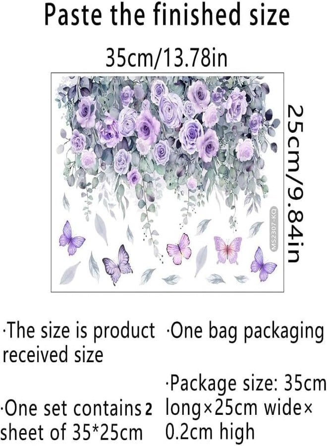Zhuluck Botanical Bathroom Stickers with Purple Roses, Waterproof Removable Decals for Toilet Lid Decor, Floral Butterfly Home Upgrade, Rental Friendly Adhesive Art (3.5x3.5 Inch) - Image 2