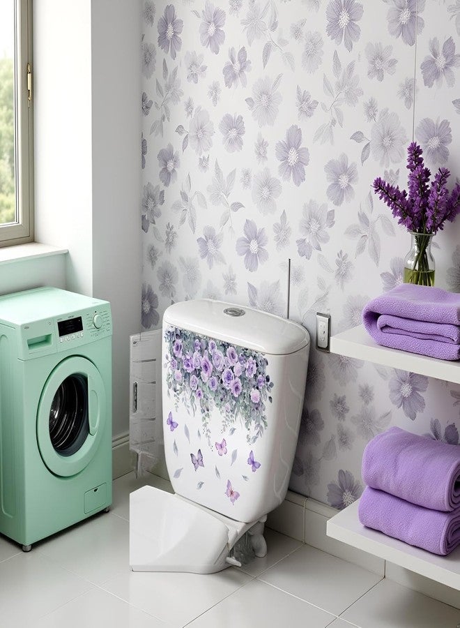 Zhuluck Botanical Bathroom Stickers with Purple Roses, Waterproof Removable Decals for Toilet Lid Decor, Floral Butterfly Home Upgrade, Rental Friendly Adhesive Art (3.5x3.5 Inch) - Image 3