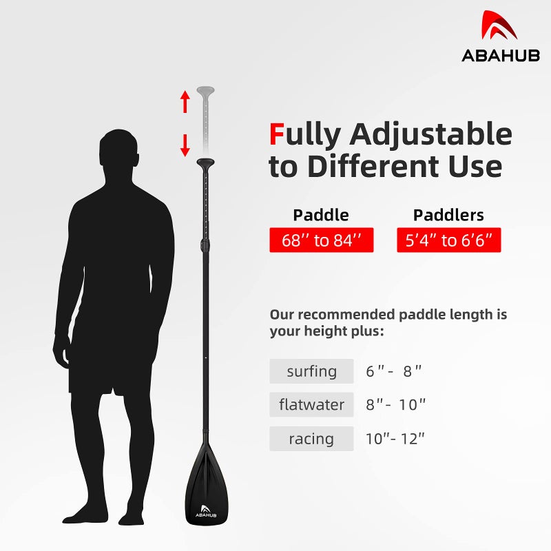 Abahub SUP Paddles - 3 Piece Adjustable Stand up Paddle - Lightweight Oar for Paddleboard, Adjustable Aluminum Alloy PU Coated Shaft 68" - 84", Black Plastic Nylon Blade - Image 4