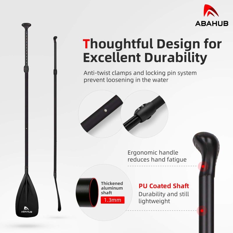 Abahub SUP Paddles - 3 Piece Adjustable Stand up Paddle - Lightweight Oar for Paddleboard, Adjustable Aluminum Alloy PU Coated Shaft 68" - 84", Black Plastic Nylon Blade - Image 3