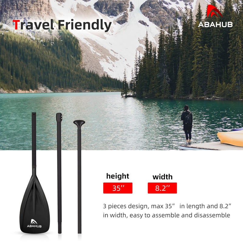 Abahub SUP Paddles - 3 Piece Adjustable Stand up Paddle - Lightweight Oar for Paddleboard, Adjustable Aluminum Alloy PU Coated Shaft 68" - 84", Black Plastic Nylon Blade - Image 5