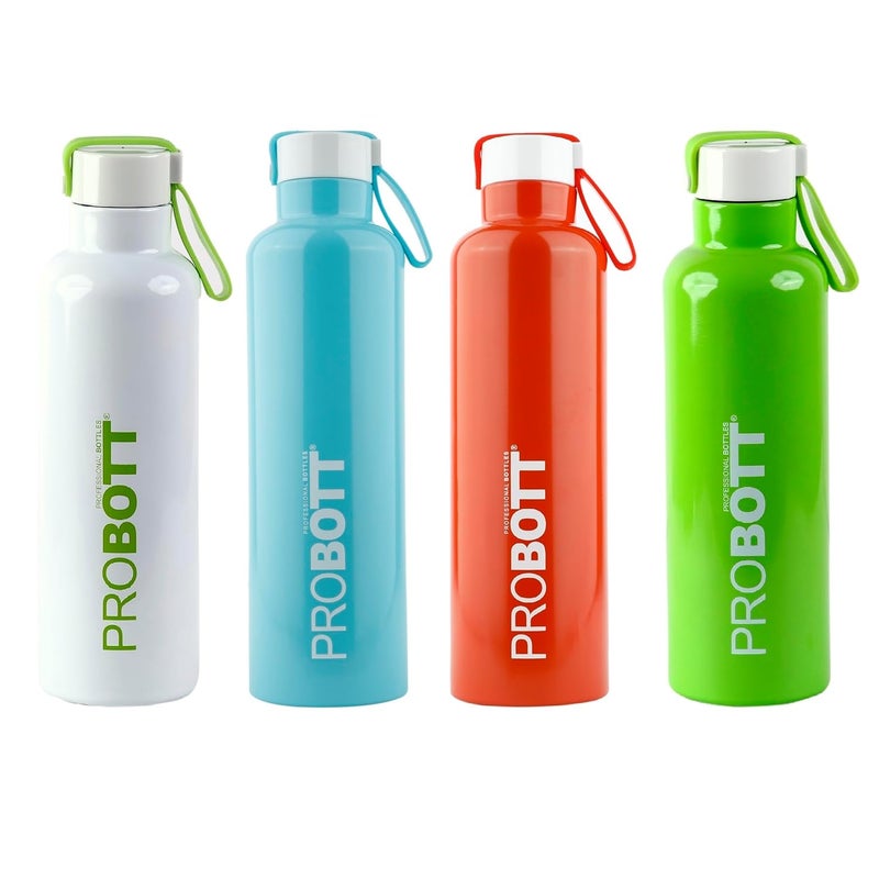 PROBOTT Probott Bang 600ml Thermoses Vacuum Insulated Flask Bottle, Stainless Steel Water Bottles, Screw Cap | Hot and Cold | Leak Proof | Pack of 4 | Pure White+International Orange+Baby Blue+Parrot Green  - Image 1