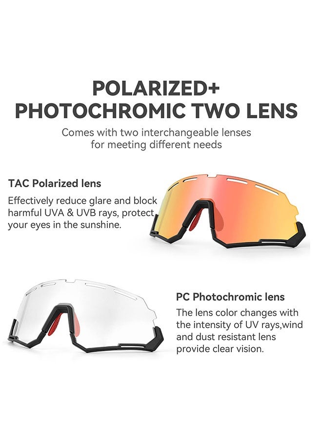 عربست نظارات ركوب الدراجات الجبلية للرجال، نظارات ركوب الدراجات مع عدسات مستقطبة + عدسات ضوئية قابلة للتبديل، نظارات شمسية رياضية - Image 3