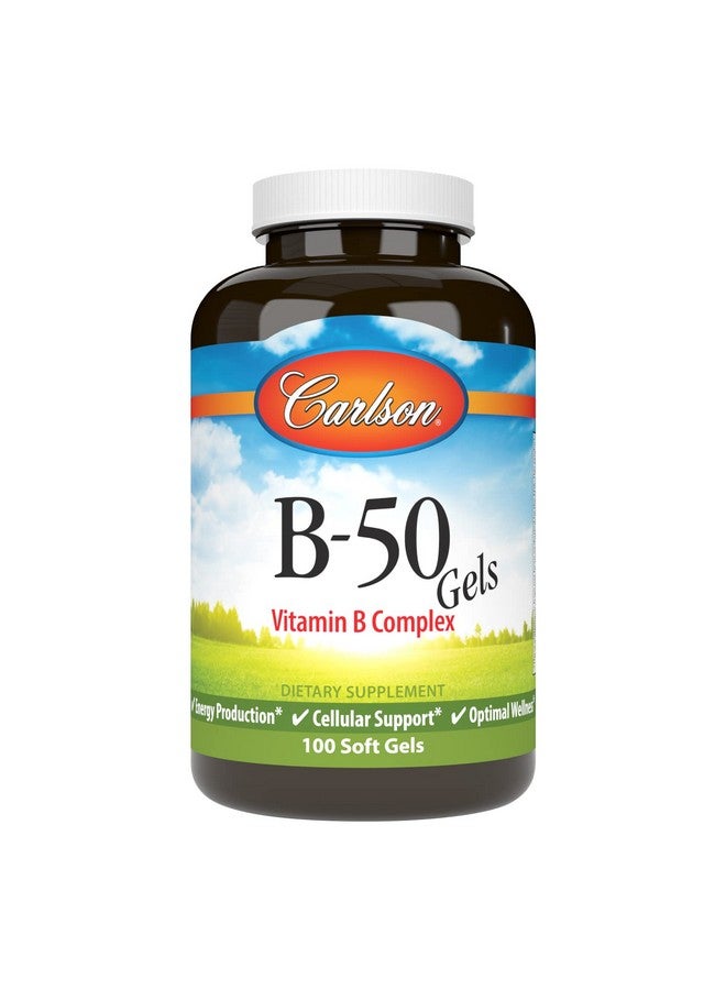 Carlson كارلسون - جيل B-50، مركب فيتامين B، إنتاج الطاقة، دعم الخلايا والرفاهية المثلى، 100 كبسولة لينة - Image 1