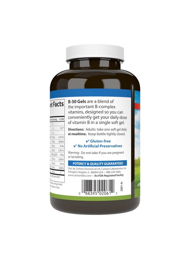 Carlson كارلسون - جيل B-50، مركب فيتامين B، إنتاج الطاقة، دعم الخلايا والرفاهية المثلى، 100 كبسولة لينة - Image 3