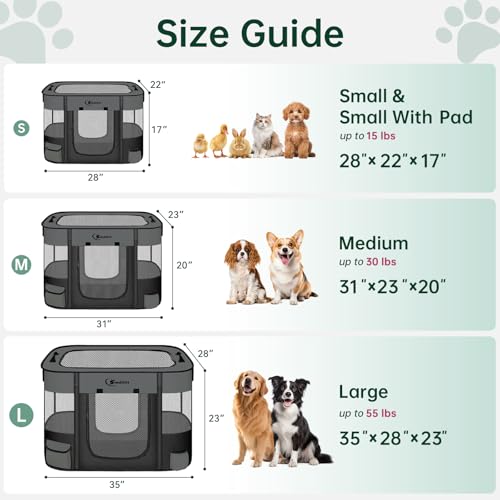 Siedihit Dog Playpen,Cat Pet Puppy Pen,Portable Playpens for Dogs Indoor Outdoor Travel Camping Use,Foldable Dog Kennel Tent Crate for Rabbit Small Animals with Carrying Case (Dark Grey with Pad, Small) - Image 2