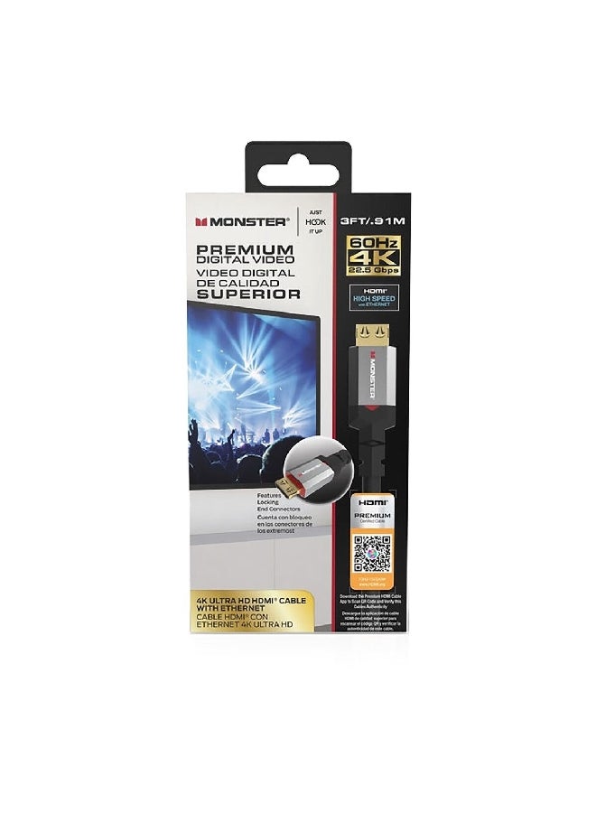 مونستر كابل HDMI معتمد بدقة 4K الترا اتش دي مع إيثرنت أسود وفضي 3 قدم JHIU0122 - Image 2