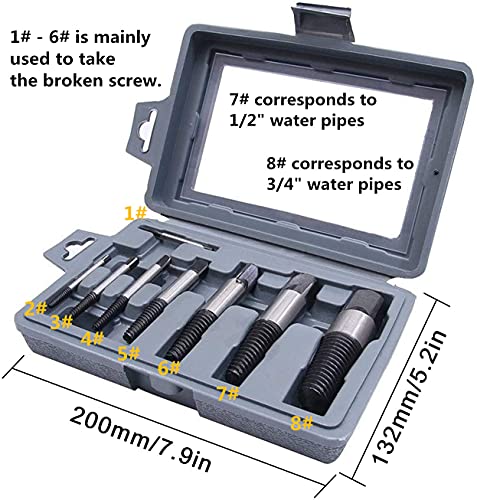 Hakkin 8 Pcs Damaged and Stripped Screw Extractor Set, 1/8”- 3/4” Broken Bolt Extractor and Broken Water Pipe Remover Set, Ideal Left Hand Spiral Removal Tool Kit with Storage Case - Image 2