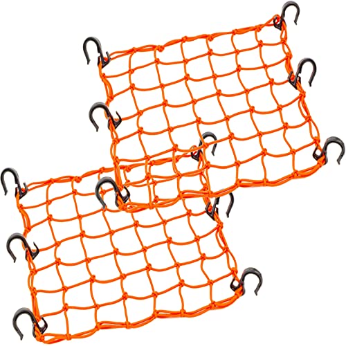 Zuozee ZUOZE Small Cargo Net 15"x15" Stretches to 30"x30" with Thicken Hooks | Natural Latex Core, Tight 2”x2” Mesh Heavy Duty Bungee Net for Motorcycle Helmet, Bike, ATV, UTV, Luggage (Orange, 2 Pack) - Image 1