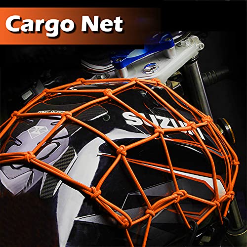 Zuozee ZUOZE Small Cargo Net 15"x15" Stretches to 30"x30" with Thicken Hooks | Natural Latex Core, Tight 2”x2” Mesh Heavy Duty Bungee Net for Motorcycle Helmet, Bike, ATV, UTV, Luggage (Orange, 2 Pack) - Image 2