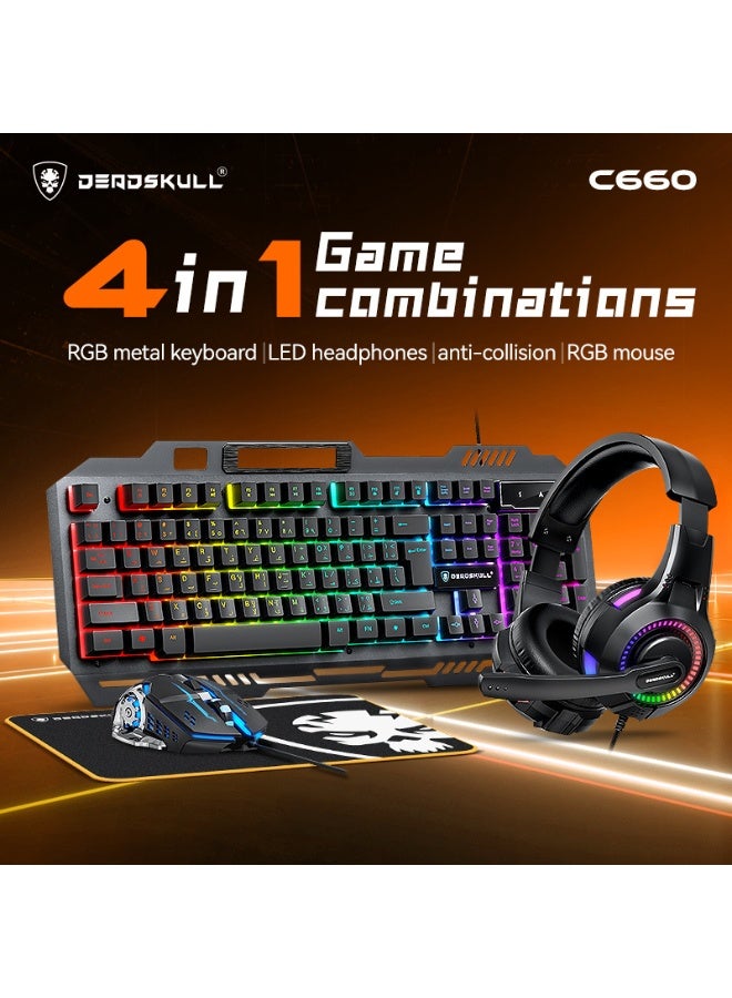 DEADSKULL Gaming Keyboard Mouse Headset and Mousepad Combo, RGB LED Backlit Gaming Keyboard Bundle, USB Wired Keyboards Combo for PC Gamer, Xbox, PS5 Users - Image 4